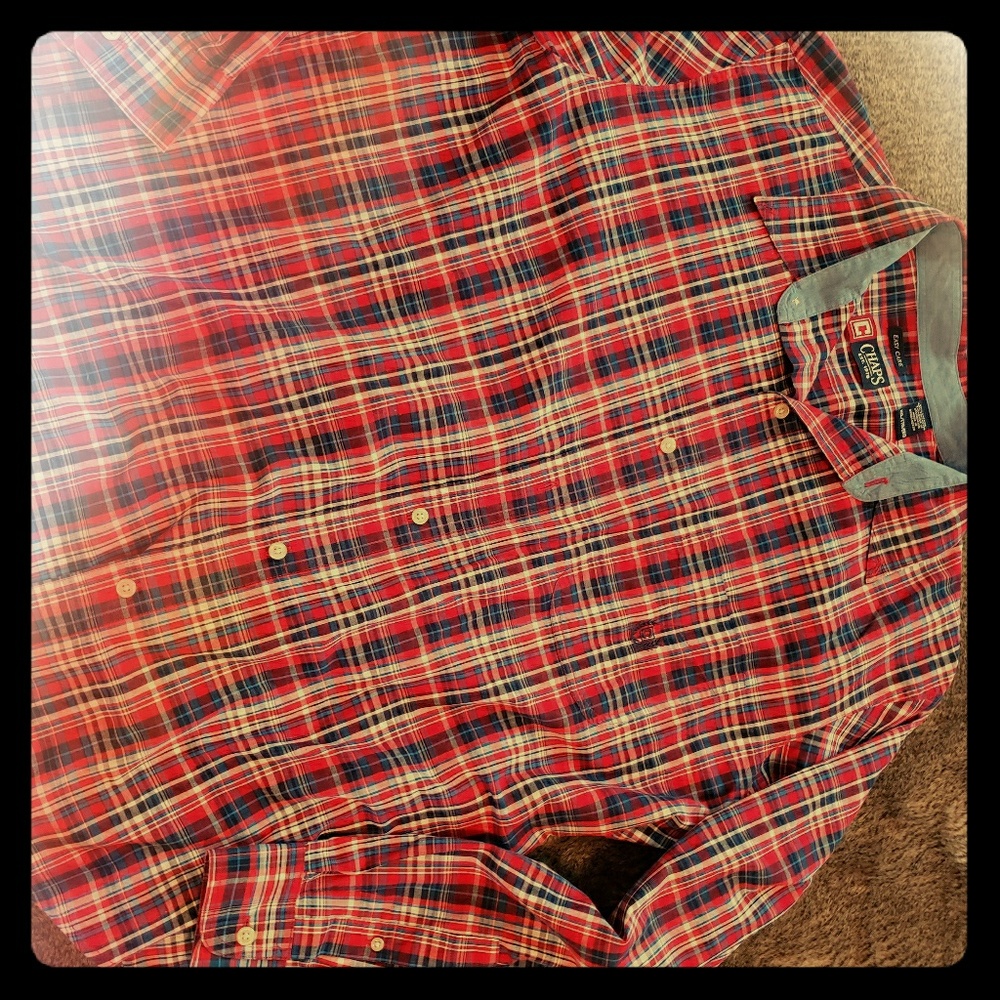 Red and Navy plaid Chaps Dress Shirt